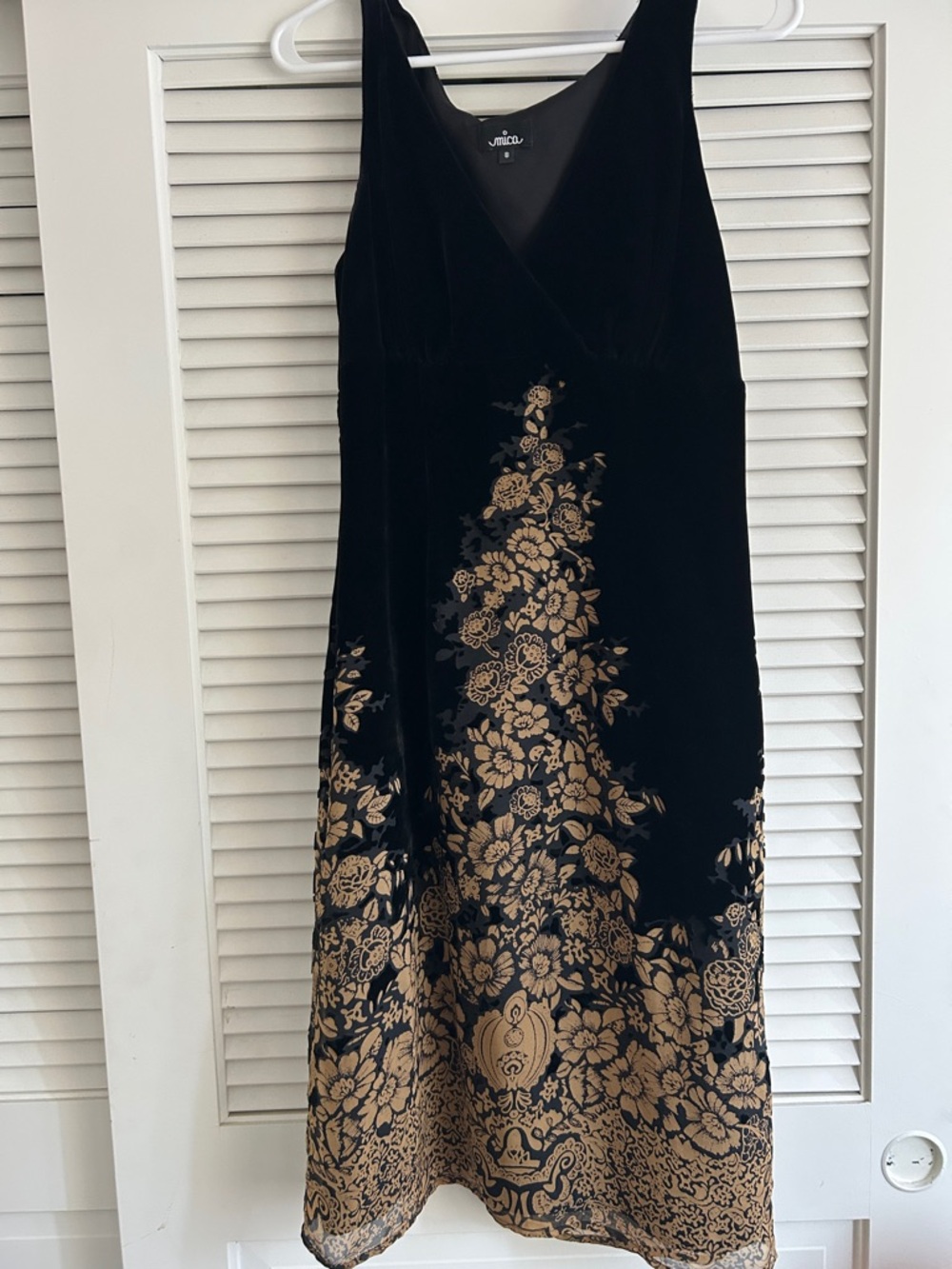 Velvet Dress with Gold Floral Embroidery- Vintage 90s